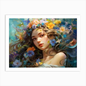 Upscalesd Painting Of A Beautiful Girl With Flowers In The Style Of 736fd660 5416 4f80 81cd 167bb2a94e00 Art Print