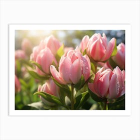 Pink Tulips In The Garden 4 Art Print