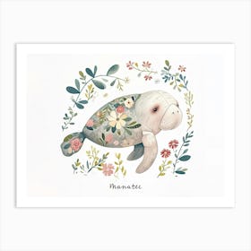 Little Floral Manatee 2 Poster Art Print