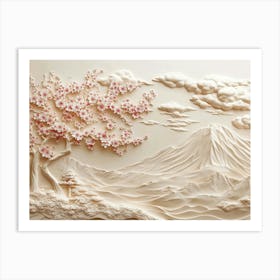 Beautiful Sakura Tree And Mountain 3d 2 Art Print