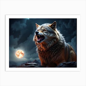 Wolf Howling At The Moon Art Print