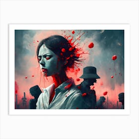 Dark Halloween Noir Art Greys And Red 07 Art Print