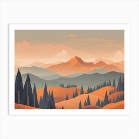 Misty mountains horizontal background in orange tone 70 Art Print