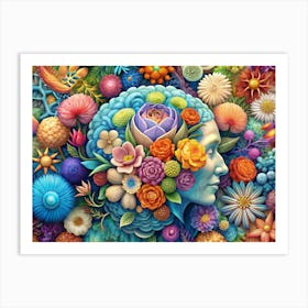 Abstract Art Of A Face With Flowers Blooming From The Brain Art Print