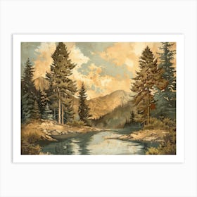 Retro Wooded Pines 7 Art Print