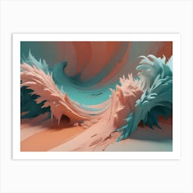 A Digital Painting Depicting Abstract, Flowing, Wave Like Shapes In Shades Of Blue And Orange, Creating A Dynamic And Organic Form Art Print