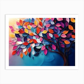 Colorful Tree With Vibrant Leaves Hanging Branches Illustration Background 3d Art Print