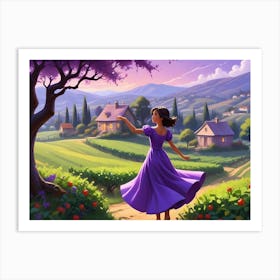 Woman Walking Toward A House On A Hillside With A Book Opening Behind Her 6 Art Print