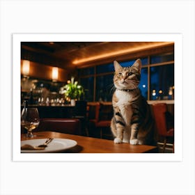 Cat In A Restaurant Art Print