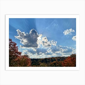 Cumulus Clouds Towering High Above A Serene Autumnal Landscape Sunlight Piercing Through Overcast S (2) 1 Art Print