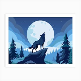 Silhouette Of A Wolf Howling At The Moon Art Print