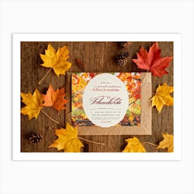 A Vintage Canadian Thanksgiving Invitation Spread Out On A Maple Wood Surface Bathed In The Warm (3) 2 Art Print