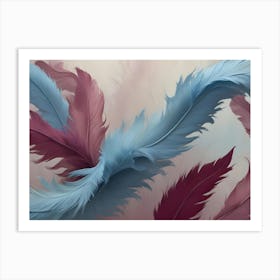 Soft, Delicate Feathers In Shades Of Blue And Pink Arranged Artistically On A Pastel Background Art Print