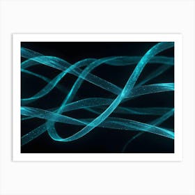 Abstract Image Of A Glowing, Blue Ribbon Swirling And Flowing Against A Black Background Art Print