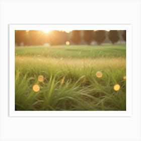 A Close Up Shot Of Green Grass With A Blurred Background Of A Field And Trees Art Print