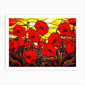 Red Poppy Stained Glass - November Art Print