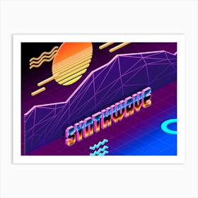 Isometric Synthwave: Sunset [synthwave/vaporwave/cyberpunk] — aesthetic poster, retrowave poster, neon poster Art Print