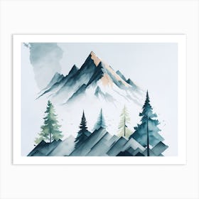 Mountain And Forest In Minimalist Watercolor Horizontal Composition 285 Art Print