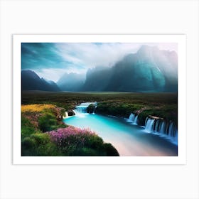 Waterfalls In The Mountains 3 Art Print