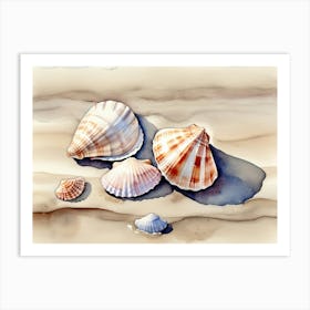 Seashells on the beach, watercolor painting 2 Art Print