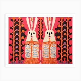 Arctic Hare 2 Folk Style Animal Illustration Art Print