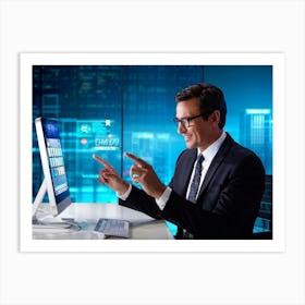 Businessman Pointing At Computer Screen 1 Art Print