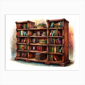 Antique Bookshelf Illustration Art Print