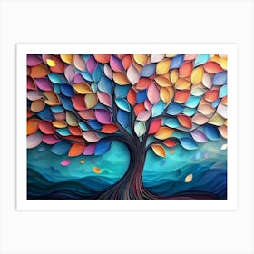 Colorful Tree With Multicolor Leaves 3 Art Print