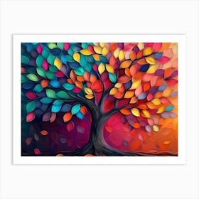 Elegant Colorful Tree With Vibrant Leaves Hanging Branches Background Art Print