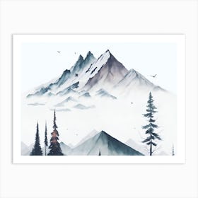 Mountain And Forest In Minimalist Watercolor Horizontal Composition 7 Art Print