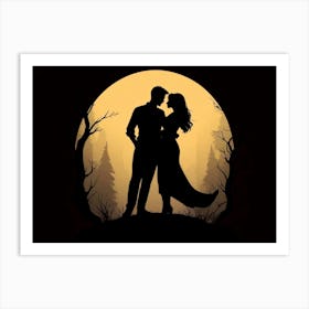 Silhouette Of A Couple Art Print