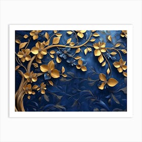 Gold And Blue Tree Art Print