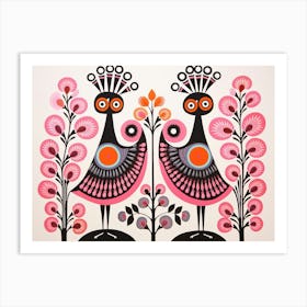 Peacock 1 Folk Style Animal Illustration Art Print