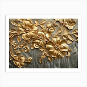 Gold Flowers Painting 1 Affiche