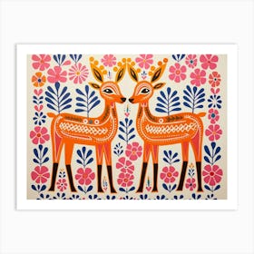 White Tailed Deer Folk Style Animal Illustration Art Print