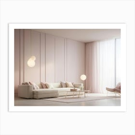 Minimalistic Interior Subtle Depth Created By Layers Of Soft Furnishings Gentle Lighting Cascading Art Print