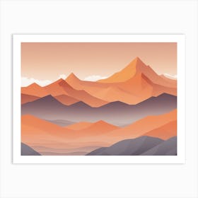 Misty mountains horizontal background in orange tone 138 Art Print