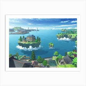 Bright Liyue Harbor With Dragonspine And Floating Islands 1 Art Print