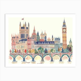 London England Landmarks Landscape Watercolour Art Print