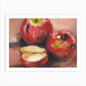 Three Red Apples oil painting kitchen art still life food red beige figurative classical academic impressionism impressionist Art Print