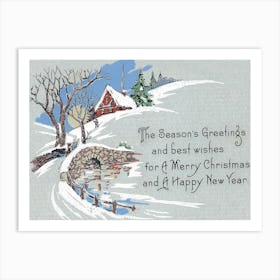 Seasons Greeting For Merry Christmas And A Happy New Year, Vintage Holiday Poster Art Print