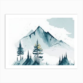 Mountain And Forest In Minimalist Watercolor Horizontal Composition 347 Art Print