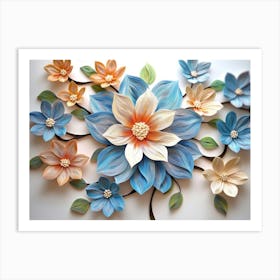 Blossoming 3d Floral Artistry Leaves, Flowers and A Mesmerizing 1 Art Print