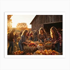 Autumn Harvest Festival On A Rustic Farm Overflowing Baskets Of Ripe Autumn Fruits Including Apple (5) Art Print