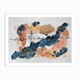 Abstract Landscape Watercolour and Ink Blue Pinks Art Print