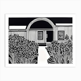 Beautiful Garden Linocut Black And White Painting 1 Art Print