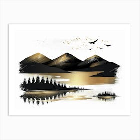 Gold Mountains And Water Art Print