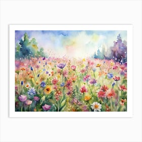 Watercolor Painting Of A Colorful Wildflower Meadow Art Print