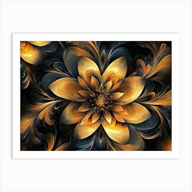 Abstract Golden, Brown and Black Floral Fractal Background Art Print