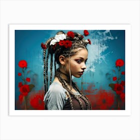 Girl With Braids And Flowers Art Print